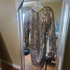 Dress the Population Gold Metallic Sequin Dress Long Sleeve